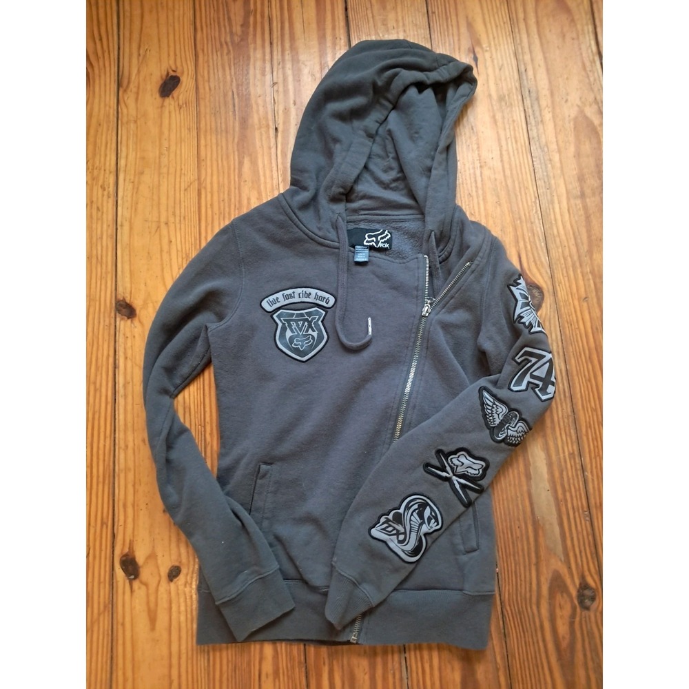 Vtg Y2K Fox Racing Hoodie Womens small Full Zip Cotton Blend c1